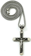 Jesus Cross Necklace New Rhinestone Two Tone Pendant &amp; 36 Inch Franco Chain - £26.15 GBP