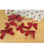 Lot of  Red Glitter Bows Christmas Red 4.5&quot; x 4&quot; Also Glitter Leaf Flora... - €8,26 EUR