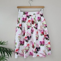 She + Sky | Pink White Floral Pleated A-line Skirt, size small  - £14.70 GBP