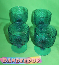 4 Vintage EAPG Blue Retro Embossed Leaf Wine Goblets Vase Stemware Glassware - £42.83 GBP