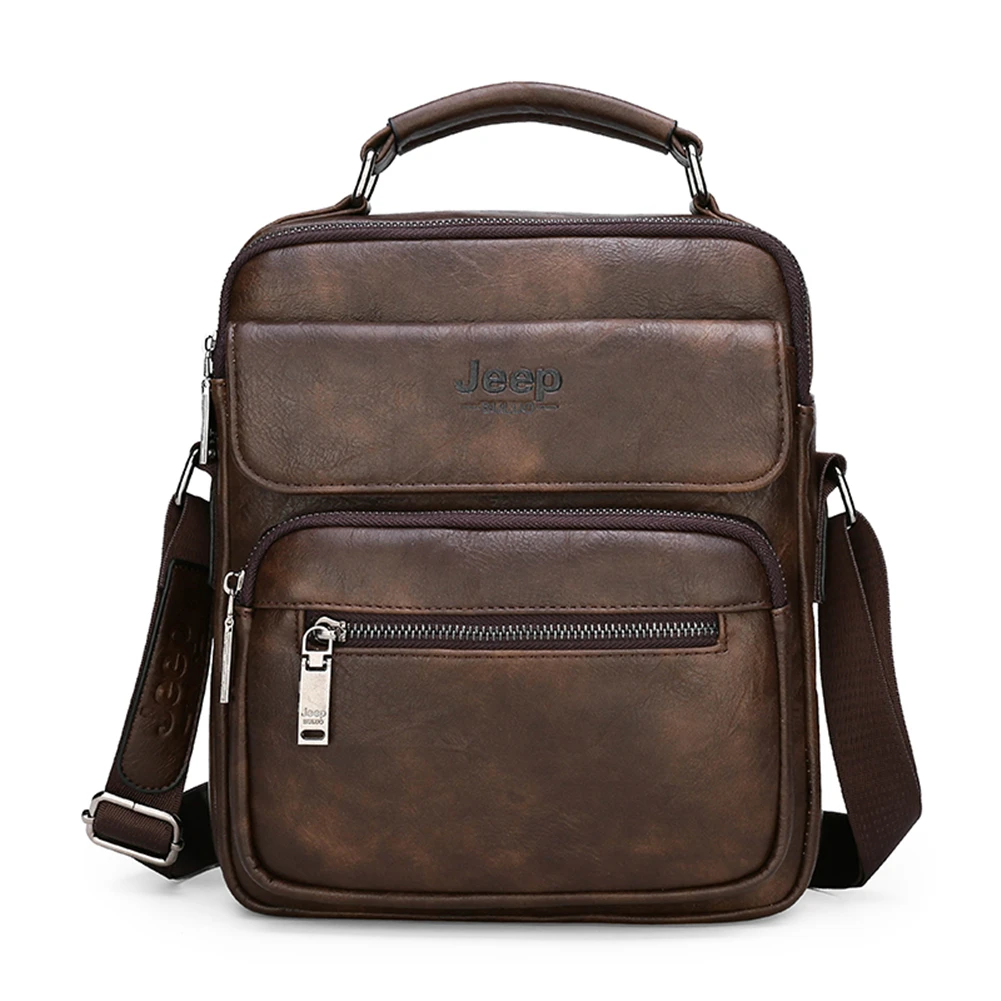 JEEP BULUO Brand Man Split Leather Crossbody Shoulder Messenger Bag For iPad Big - £43.07 GBP