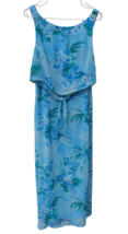 Turquoise Blue Floral Print Beaded Trim Blouson Tank Dress Sz 12 Sleevel... - £14.00 GBP