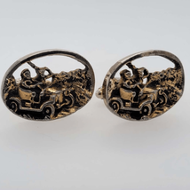 Vintage, silver and gold tone, oval antique auto cufflinks - £21.55 GBP