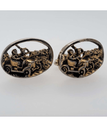 Vintage, silver and gold tone, oval antique auto cufflinks - $27.44