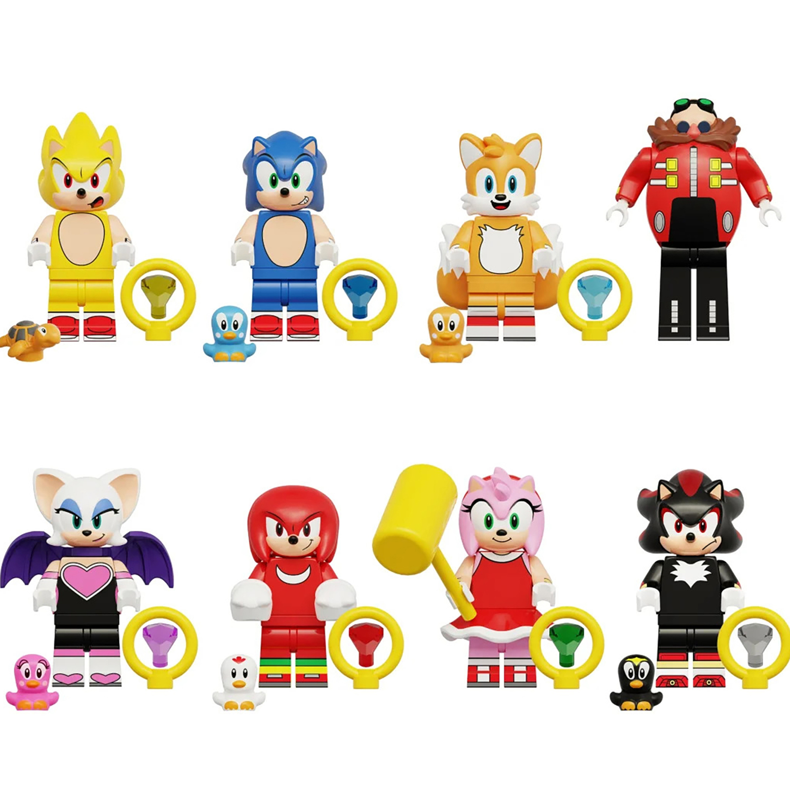 8Pcs Sonic The Hedgehog Minifigure Sonic Rouge the Bat Dr. Eggman Mini Block Toy