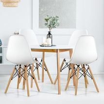 Set of 4 Modern Armless Dining Chairs Plastic Chairs with Wood Legs-Whit... - $2,840.07 MXN