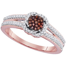 10kt Rose Gold Womens Round Red Color Enhanced Diamond Cluster Ring 1/4 Cttw - £316.38 GBP