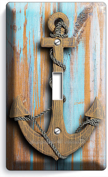 NAUTICAL ANCHOR RUSTIC WOOD LOOK SINGLE LIGHT SWITCH WALL PLATE ROOM HOME DECOR