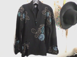 CoVelo Clothing Black Wool Jacket Embroidered with Velvet Trim Sz L - $49.50