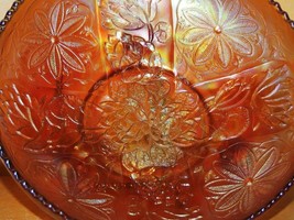 Carnival Glass Bowl 9+&quot; Water Lily Lotus Marigold Iridescent Northwood o... - €36,58 EUR