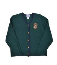 Pendleton Wool Cardigan Sweater Womens M Petite Green Embroidered Crest - £22.70 GBP