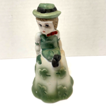 Vintage Leprechaun Porcelain Bell St Patricks Day Green White Hand Painted 5&quot; - £12.46 GBP