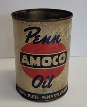 Vintage Rare 1940’s PENN AMOCO Motor Oil Can 1 qt Gas &amp; Oil Crown Metal ... - $188.09