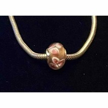 Silver Single Core Murano Lampwork Glass Charm Bracelet Bead- Pink Lilies - £4.74 GBP