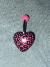 Leopard Heart Pink &amp; Black 1” H  14 Gauge Belly Button Ring Surgical  Steel Nee - £3.79 GBP