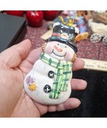 Vintage Hand Painted Luminescent Ceramic Snowman Christmas Ornament 4&quot; - £6.43 GBP