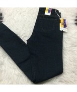 Deep Blue dark distressed skinny jeans with bling button juniors size 1 ... - $19.10 CAD