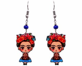 Frida Kahlo Cartoon Doll Mexican Artist Graphic Dangle Earrings - Womens Fashion - £9.63 GBP