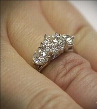 Round Cut 3.20Ct Three Simulated Diamond Engagement Ring 14k White Gold Size 9.5 - £200.64 GBP