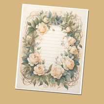 White Roses # 2 - Lined Stationery Paper (25 Sheets)  8.5 x 11 Premium Paper - $12.00