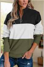 Full Size Color Block Quarter Zip Long Sleeve Sweatshirt - £18.29 GBP