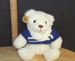 Russ soft pets Caress Soap white polar Bear Plush Teddy blue sweater w/ ... - $10.79