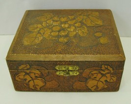 Vintage Pyrography Wood Burn Box Grapes Design Silk Lined Trinket Box Vintage - £14.16 GBP