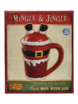 Cracker Barrel Mingle &amp; Jingle Colorful Santa Stuck in Chimney Mug With Lid - £13.82 GBP