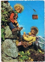 Postcard Mountain Climbing Ski Lift Comic Character Switzerland - £3.16 GBP