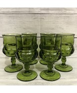 Vintage Lot: 6 Indiana Glass Large GREEN Kings Crown Thumbprint Stemmed ... - $81.70 CAD