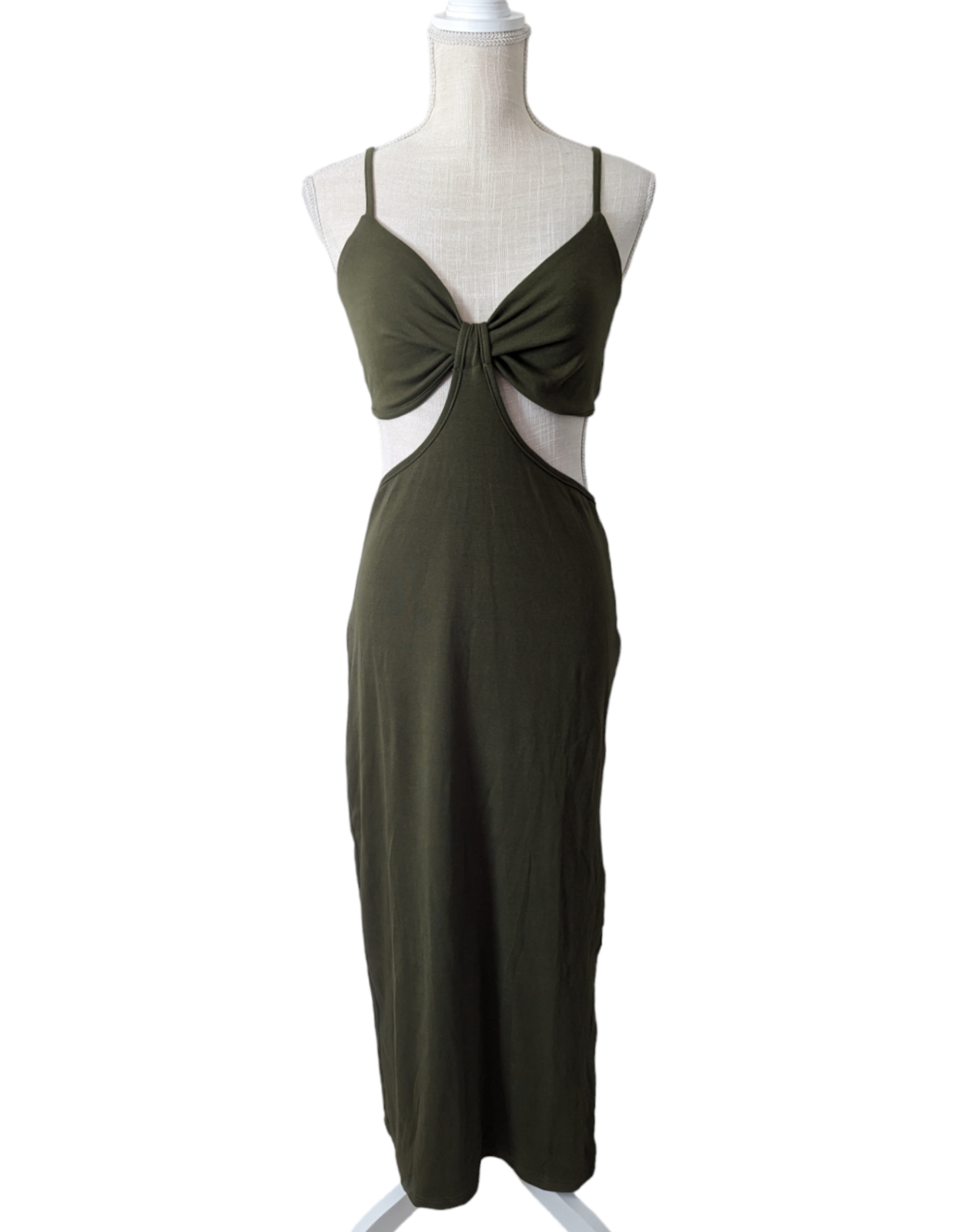 Primary image for Womens Olive Green Bodycon Cut Out Spaghetti Strap Split Hem Dress Sz Large