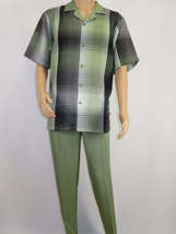 Men's Stacy Adams 2pc Walking Leisure Suit Fancy Short Sleeves 75029 Green image 2