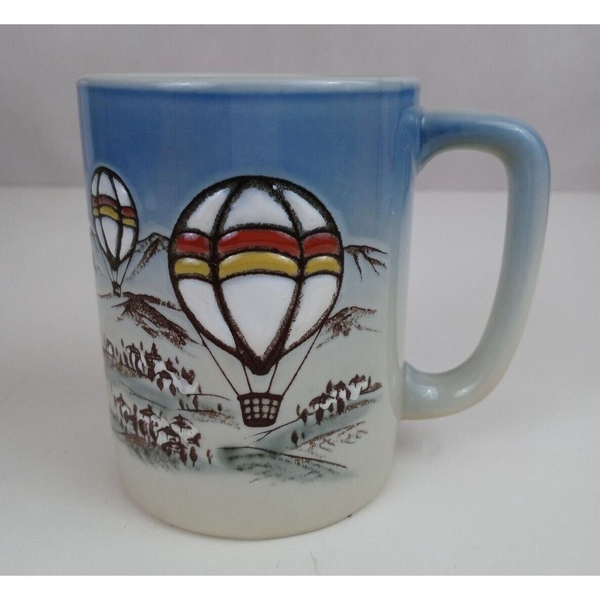 Vintage Otagiri Japan Blue & Grey Hot Air Balloon Over Villages Coffee/Tea Cup - $14.54