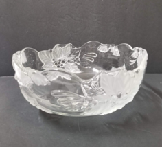 Holiday Fruit Bowl Clear Crystal Serving Christmas Raised Frosted Poinse... - $14.50
