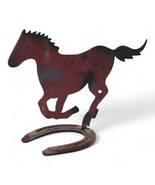 Rustic Western Vintage Metal Horse Figurine With Horseshoe Base - $27.35 CAD