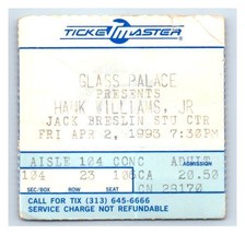 Hank Williams Jr.Concerto Ticket Stub Aprile 2 1993 East Lansing Michigan - £31.51 GBP