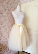 Women CREAM Midi Tulle Skirt Outfit Cream Wedding Bridesmaid Tulle Midi Skirts  image 3
