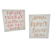 Easter Wooden Box Signs Pair Primitives By Kathy White Pink Glitter New - £11.86 GBP