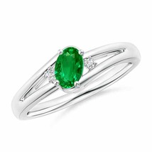 ANGARA 6x4mm Natural Emerald and Diamond Split Shank Ring in Sterling Silver - £221.32 GBP+