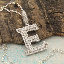 2 CT Round CZ 925 Sterling Silver Hip Hop Iced Initial Alphabet E Letter Pendant - £99.46 GBP