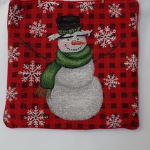 Vintage Christmas Tapestry Fabric Snowman  18 x 18 upcycle diy Repurpose Winter - £16.51 GBP