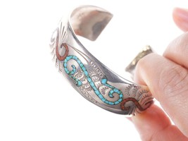 Vintage Navajo Sterling chip inlay cuff bracelet s - £114.74 GBP