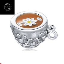 Genuine Sterling Silver 925 I Love My Coffee Tea Flower Cup Charm For Bracelets - £16.14 GBP