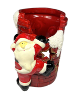 3-D Santa Claus Tealight Votive Candle Holder Ceramic Star Cutouts Glitter - $14.50