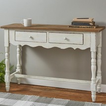 Primitive Farmhouse Distressed Wood 2 Drawer Console Table White By Park Designs - £445.25 GBP