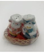 COW SALT PEPPER SET NOS WICKER BASKET MAN WOMAN FIGURAL APRON SPATULA SH... - $21.88 CAD