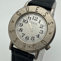 Vintage GUESS Quartz Watch Unisex Silver Leather Japan Movt Analog New B... - $28.49