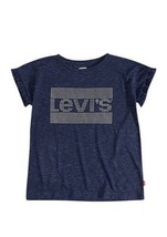 Levi&#39;s Girl&#39;s Navy Shimmer Star Ruffle Short Sleeve Graphic T-SHIRT Size: 6X Nwt - £10.12 GBP