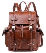 Vintage Leather Backpack Women Large Drawstring Rucksack School Travel Bag - £41.25 GBP