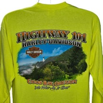 Harley Davidson Long Sleeve T-Shirt Men L Yellow HWY 101 Coos Bay Oregon 2015 - £12.44 GBP